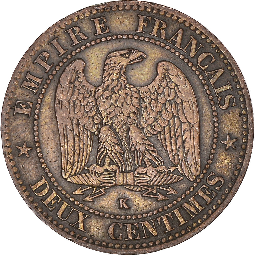 Moeda, França, Napoleon III, 2 Centimes, 1862, Bordeaux, EF(40-45), Bronze