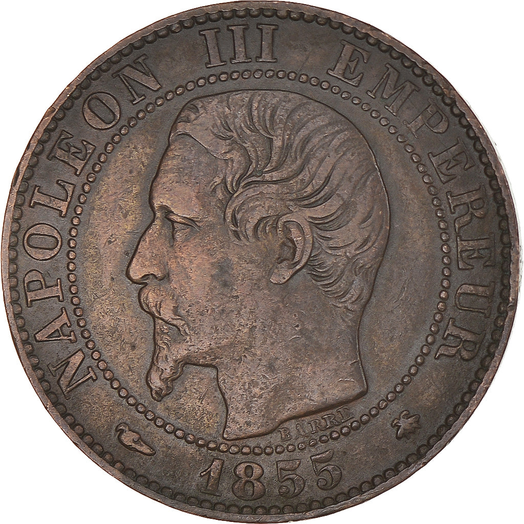 Moneta, Francia, Napoleon III, 5 Centimes, 1855, Strasbourg, Chien / Dog, MB+