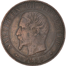 Moneta, Francia, Napoleon III, 5 Centimes, 1855, Strasbourg, Chien / Dog, MB+