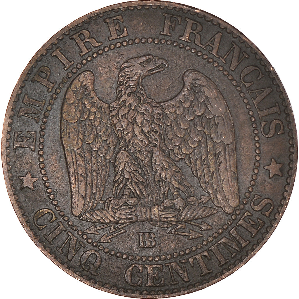 Moneta, Francia, Napoleon III, 5 Centimes, 1855, Strasbourg, Chien / Dog, MB+