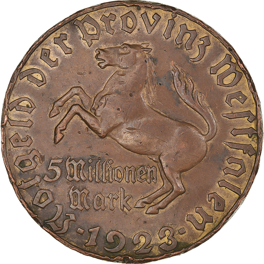 Coin, Germany, WESPHALIE, 5 Millionen Mark, 1923, EF(40-45), Copper