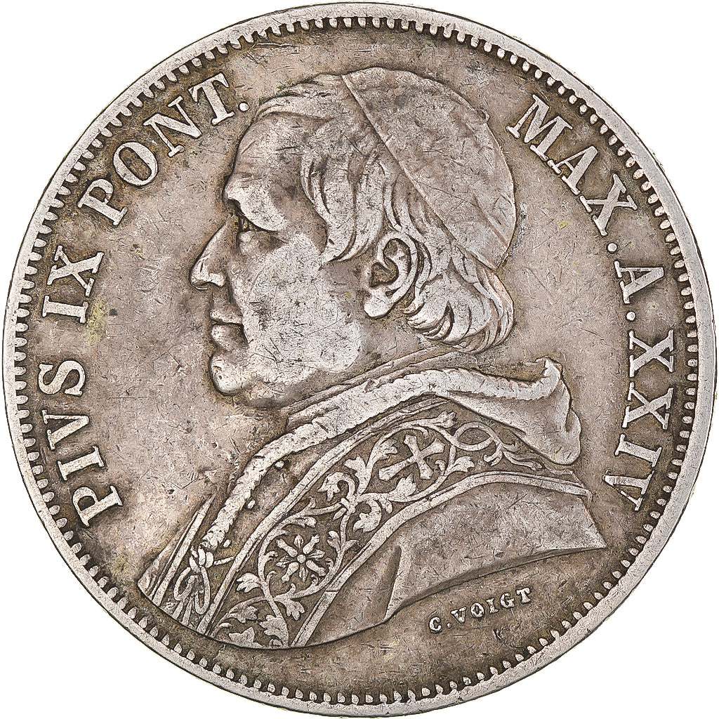 Coin, ITALIAN STATES, PAPAL STATES, Pius IX, 5 Lire, 1870, Rome, EF(40-45)