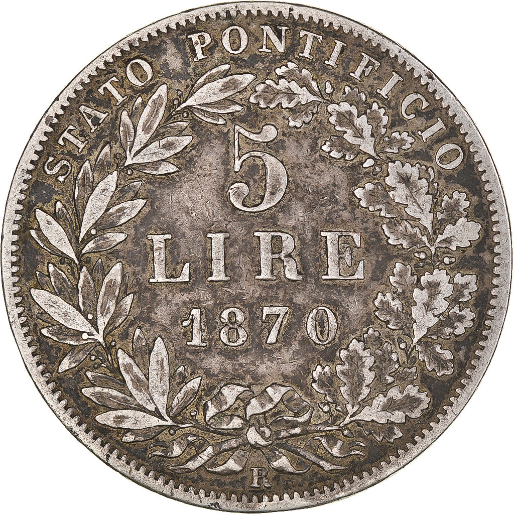Coin, ITALIAN STATES, PAPAL STATES, Pius IX, 5 Lire, 1870, Rome, EF(40-45)