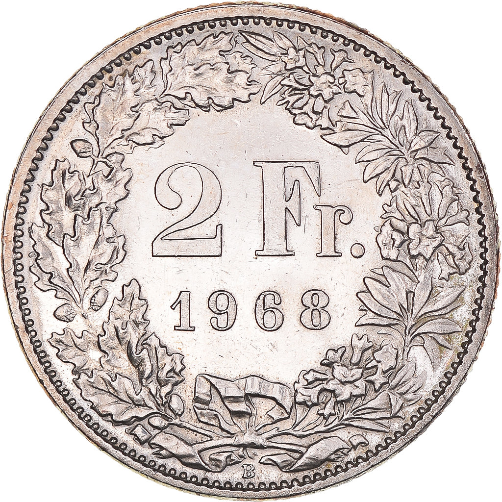Moneta, Szwajcaria, 2 Francs, 1968, Bern, MS(60-62), Miedź-Nikiel, KM:21a.1
