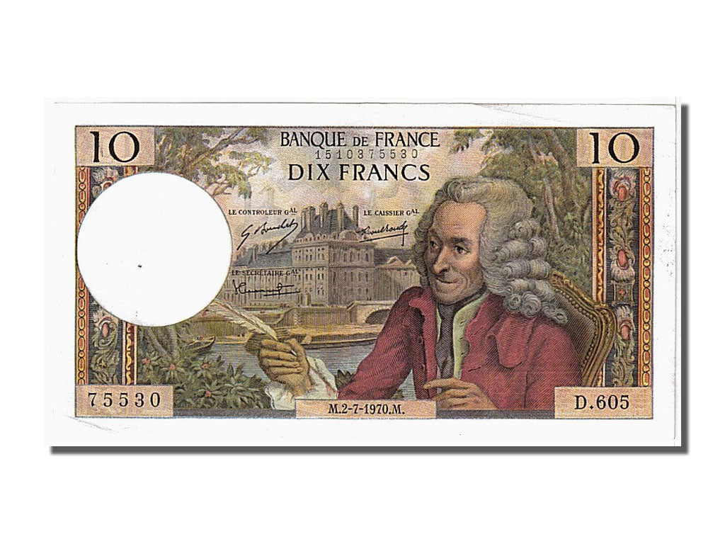 France, 10 Francs, 10 F 1963-1973 ''Voltaire'', 1970, KM #147c, 1970-07-02,...