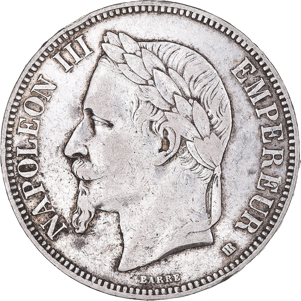 Moeda, França, Napoleon III, 5 Francs, 1868, Strasbourg, EF(40-45), Prata