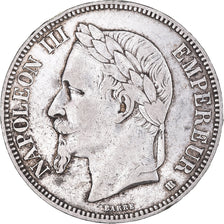 Moeda, França, Napoleon III, 5 Francs, 1868, Strasbourg, EF(40-45), Prata