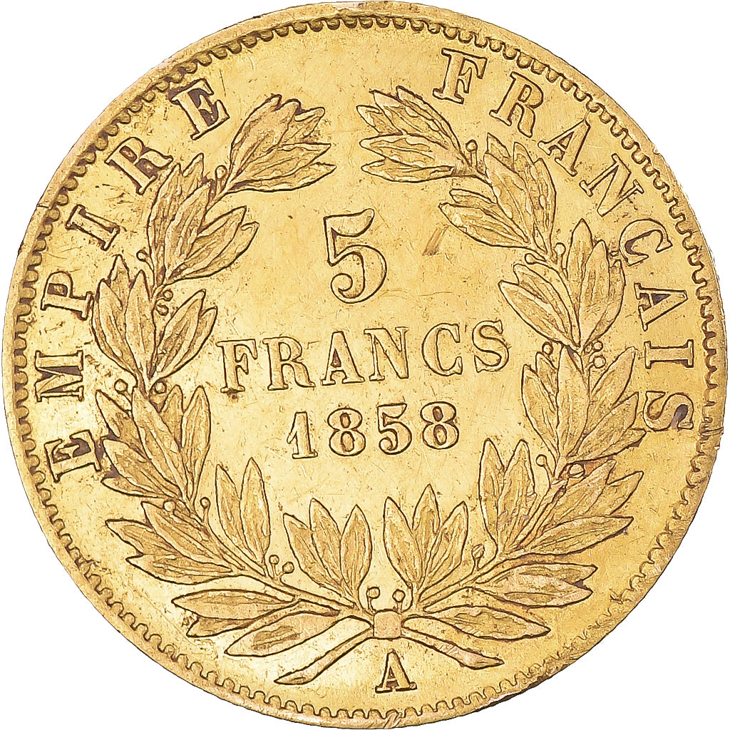 Moneta, Francja, Napoleon III, 5 Francs, 1858, Paris, EF(40-45), Złoto