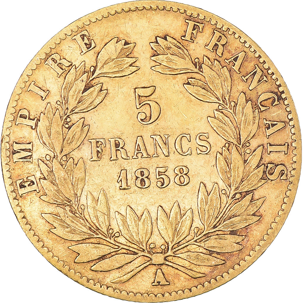 Münze, Frankreich, Napoleon III, 5 Francs, 1858, Paris, S+, Gold, KM:787.1