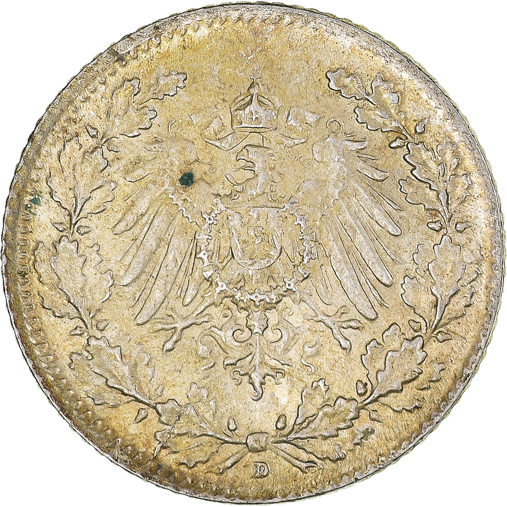 Coin, GERMANY - EMPIRE, 1/2 Mark, 1916, Munich, AU(55-58), Silver, KM:17