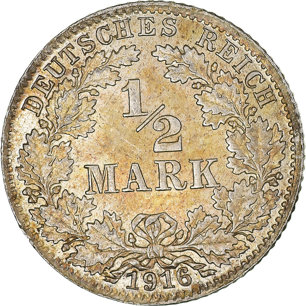 Coin, GERMANY - EMPIRE, 1/2 Mark, 1916, Munich, AU(55-58), Silver, KM:17