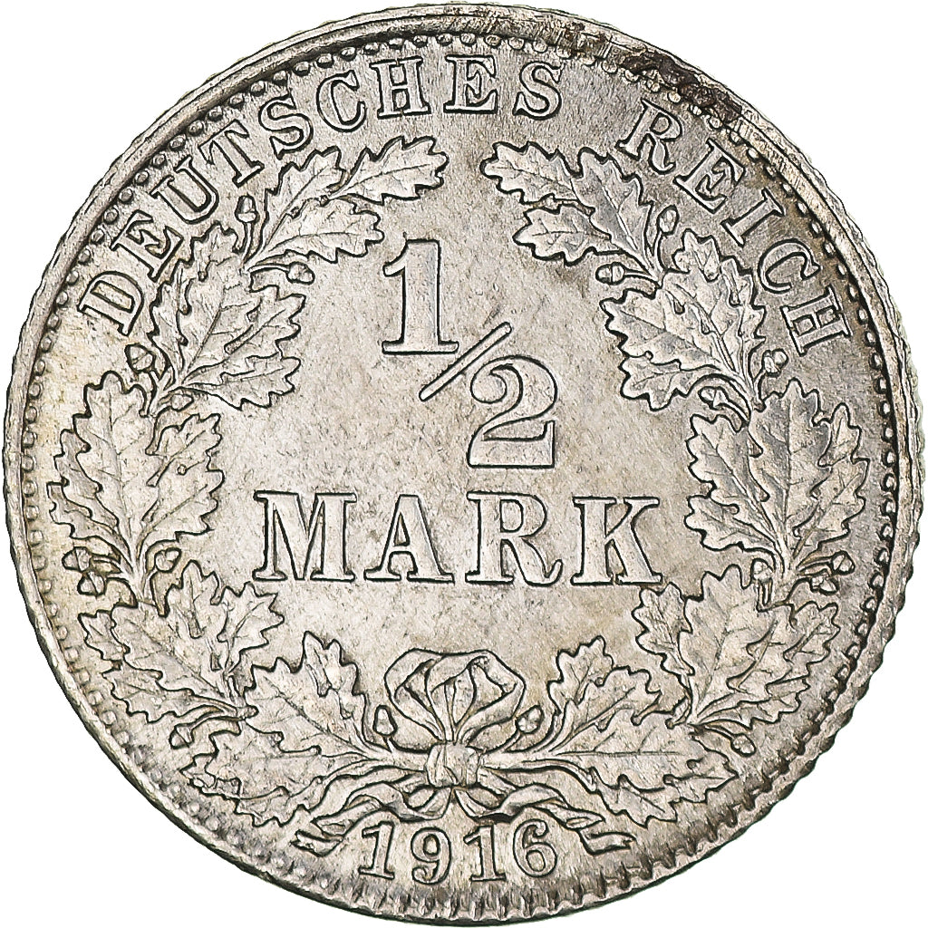 Coin, GERMANY - EMPIRE, 1/2 Mark, 1916, Munich, AU(55-58), Silver, KM:17
