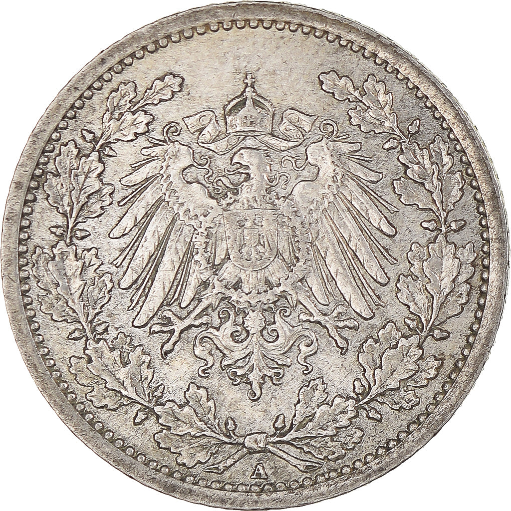 Coin, GERMANY - EMPIRE, 1/2 Mark, 1913, Berlin, AU(50-53), Silver, KM:17