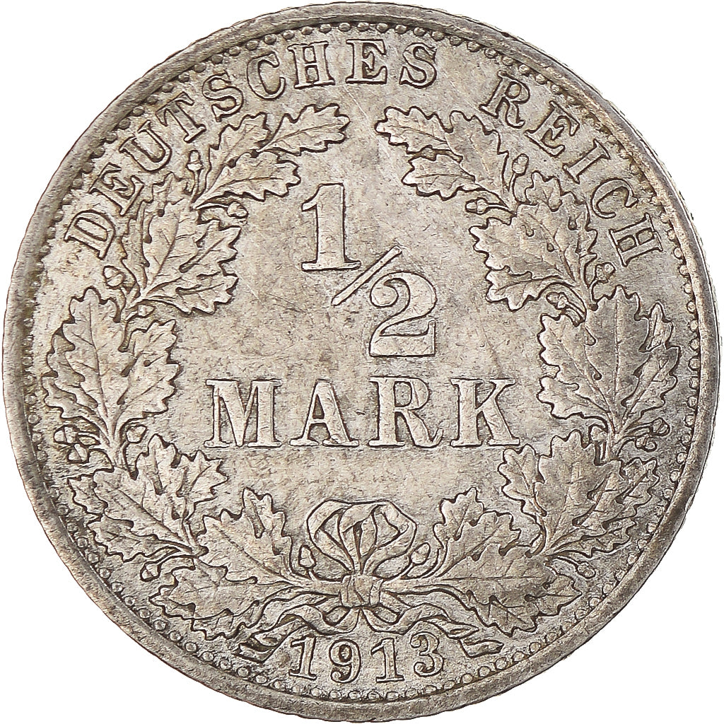 Coin, GERMANY - EMPIRE, 1/2 Mark, 1913, Berlin, AU(50-53), Silver, KM:17