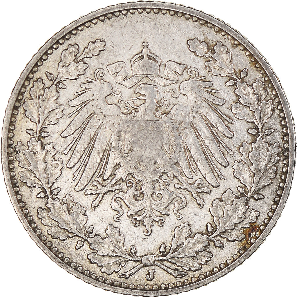Coin, GERMANY - EMPIRE, 1/2 Mark, 1912, Hambourg, EF(40-45), Silver, KM:17