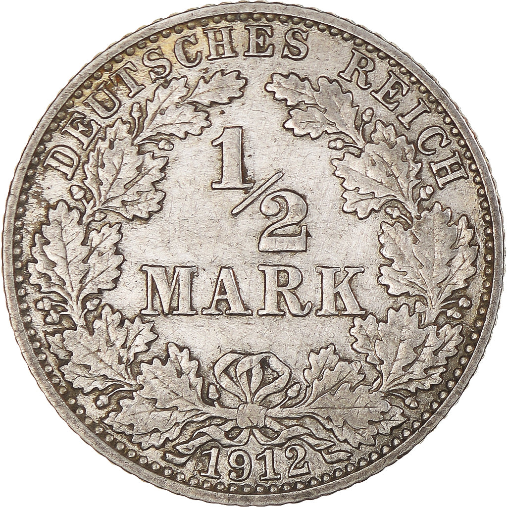 Coin, GERMANY - EMPIRE, 1/2 Mark, 1912, Hambourg, EF(40-45), Silver, KM:17