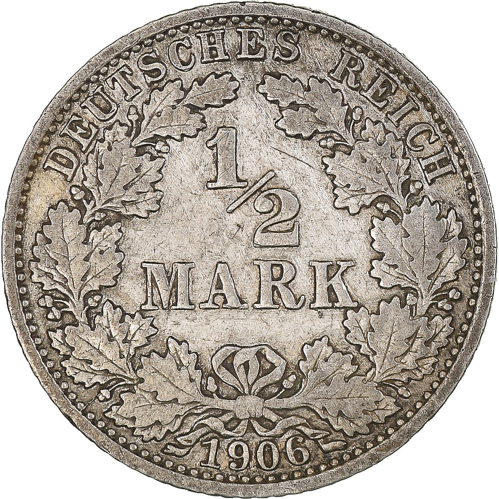Coin, GERMANY - EMPIRE, 1/2 Mark, 1906, Berlin, EF(40-45), Silver, KM:17