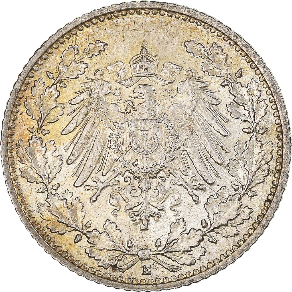 Moneta, NIEMCY - IMPERIUM, 1/2 Mark, 1906, Muldenhütten, AU(55-58), Srebro