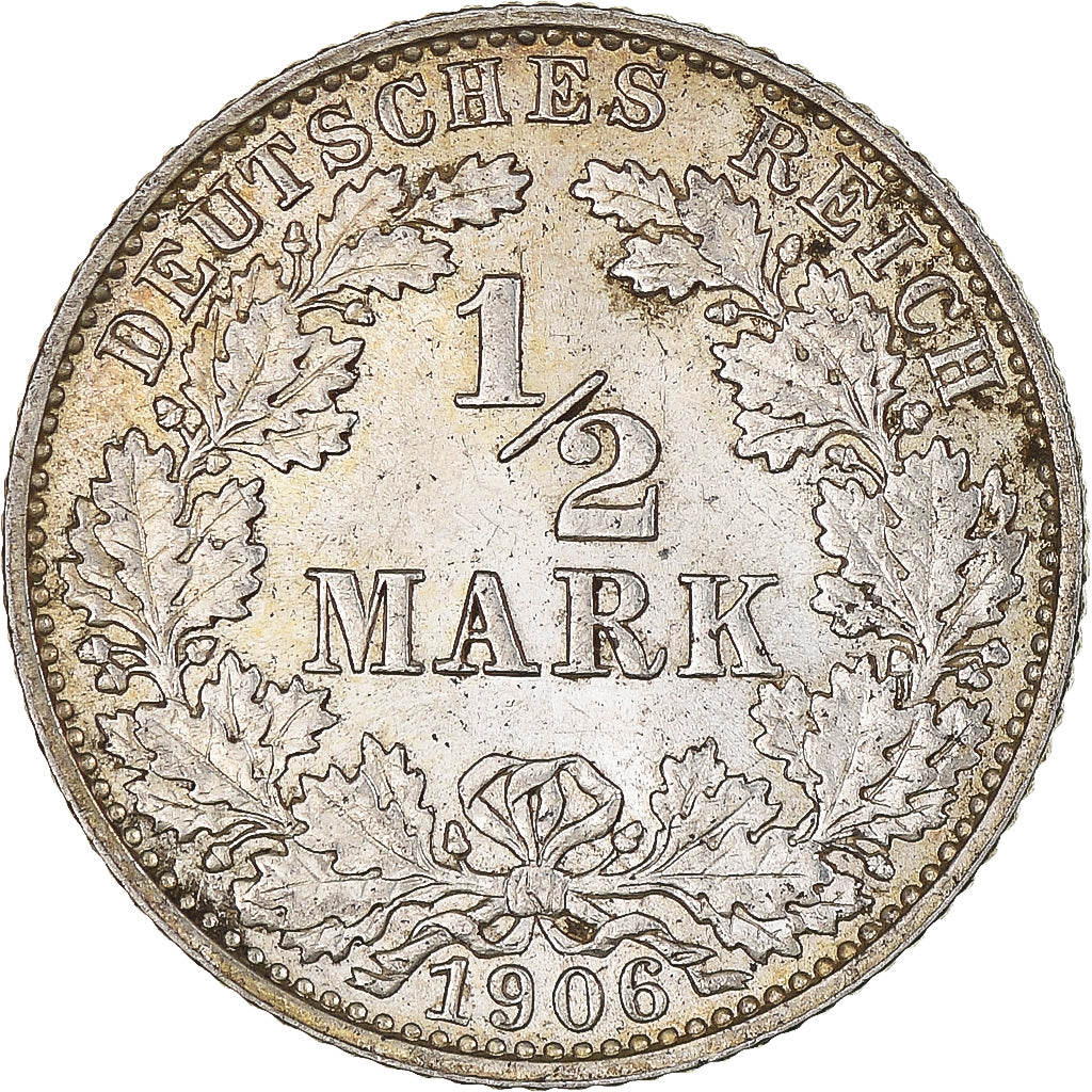 Moneta, NIEMCY - IMPERIUM, 1/2 Mark, 1906, Muldenhütten, AU(55-58), Srebro