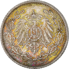 Coin, GERMANY - EMPIRE, 1/2 Mark, 1906, Stuttgart, AU(50-53), Silver, KM:17