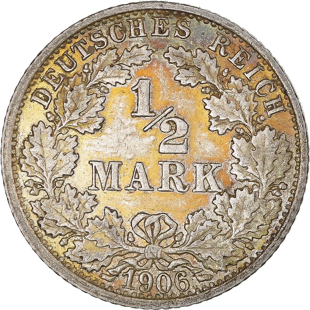 Coin, GERMANY - EMPIRE, 1/2 Mark, 1906, Stuttgart, AU(50-53), Silver, KM:17