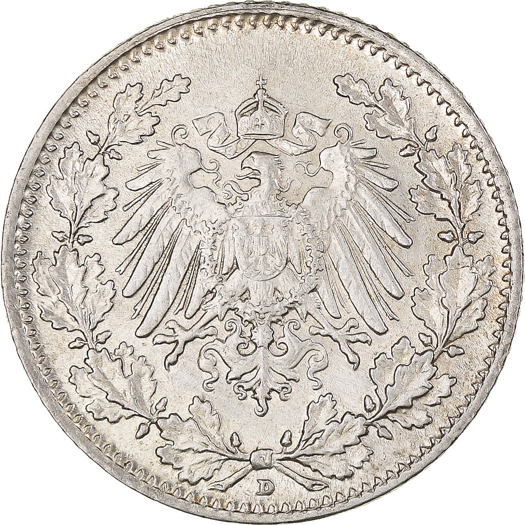 Coin, GERMANY - EMPIRE, 1/2 Mark, 1916, Berlin, AU(55-58), Silver, KM:17