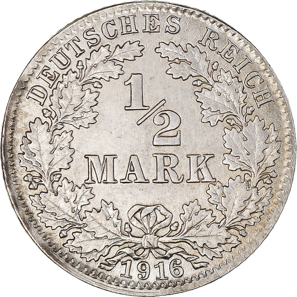 Coin, GERMANY - EMPIRE, 1/2 Mark, 1916, Berlin, AU(55-58), Silver, KM:17