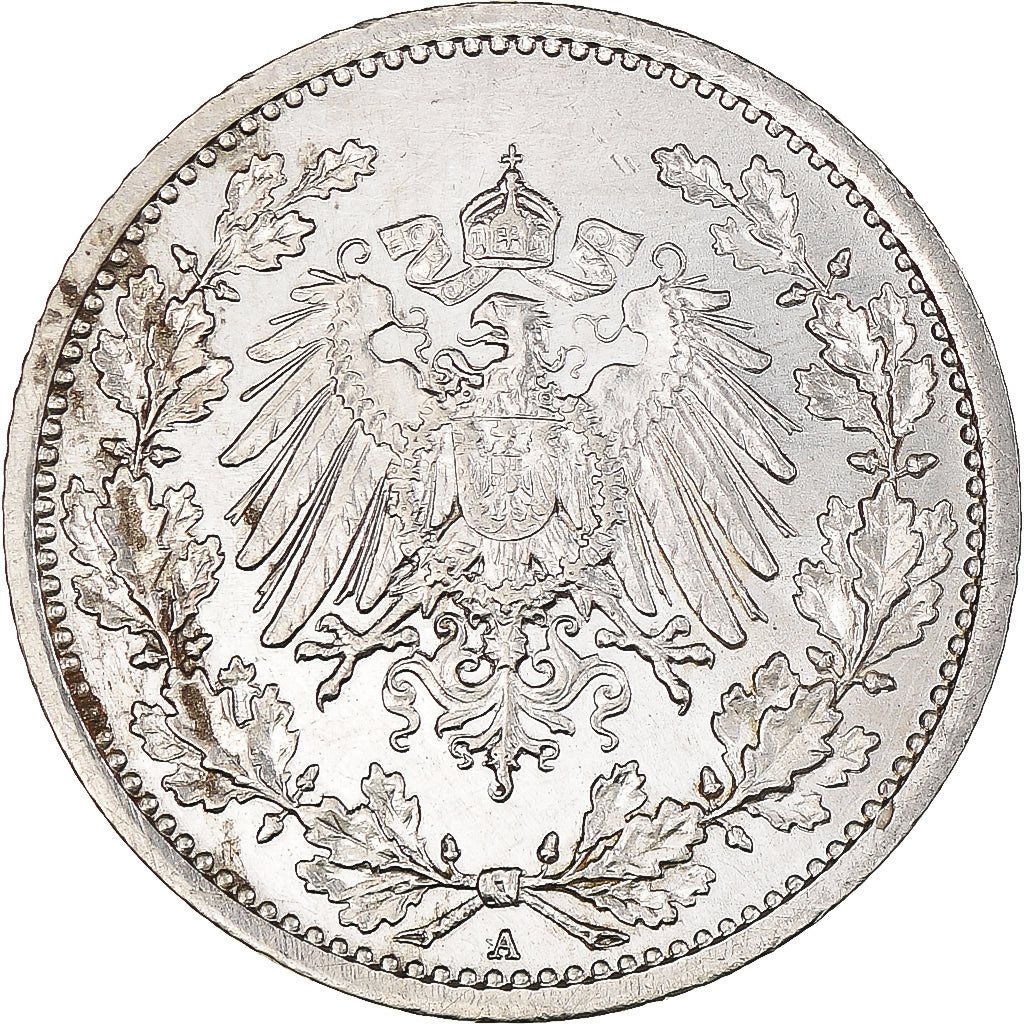 Coin, GERMANY - EMPIRE, 1/2 Mark, 1915, Berlin, AU(55-58), Silver, KM:17