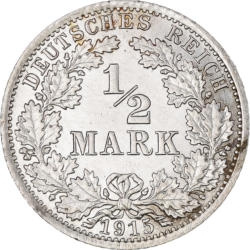 Coin, GERMANY - EMPIRE, 1/2 Mark, 1915, Berlin, AU(55-58), Silver, KM:17