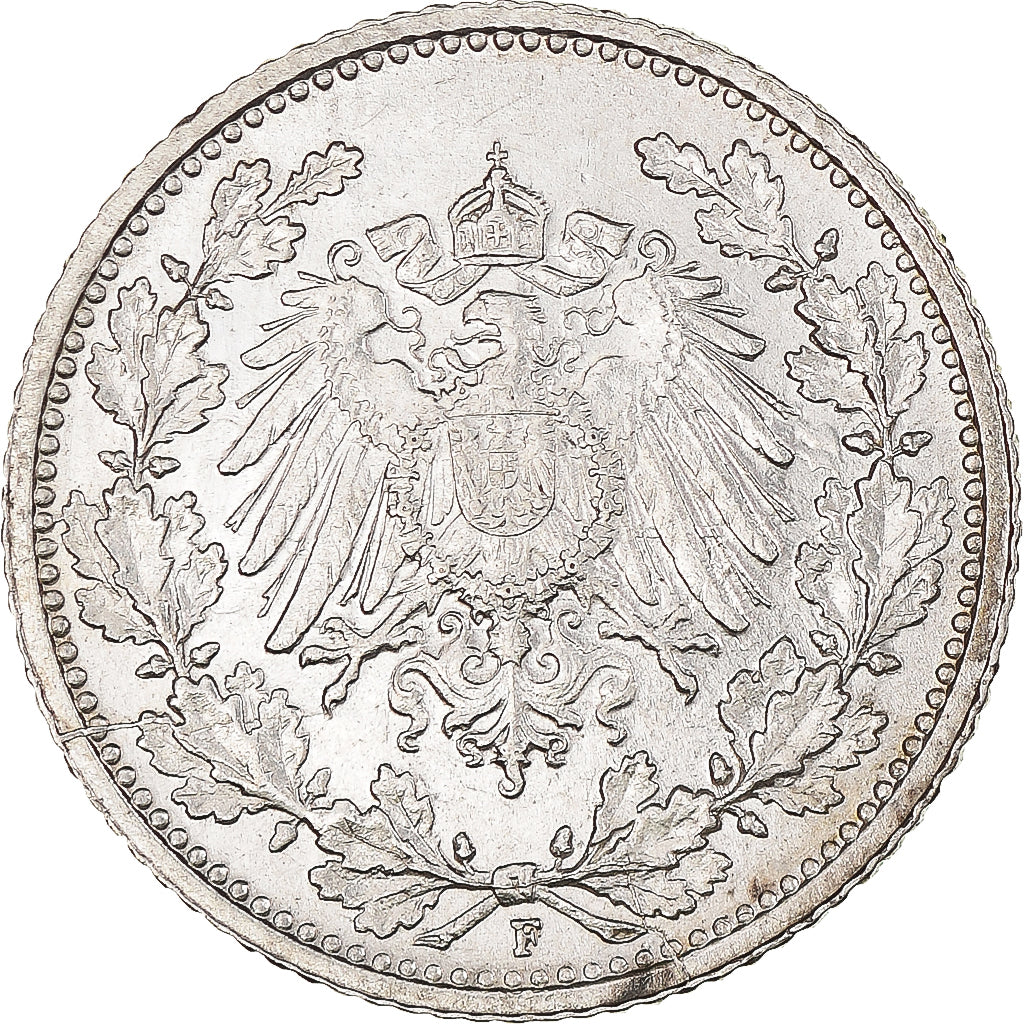Coin, GERMANY - EMPIRE, 1/2 Mark, 1915, Stuttgart, AU(55-58), Silver, KM:17