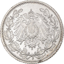 Coin, GERMANY - EMPIRE, 1/2 Mark, 1915, Stuttgart, AU(55-58), Silver, KM:17