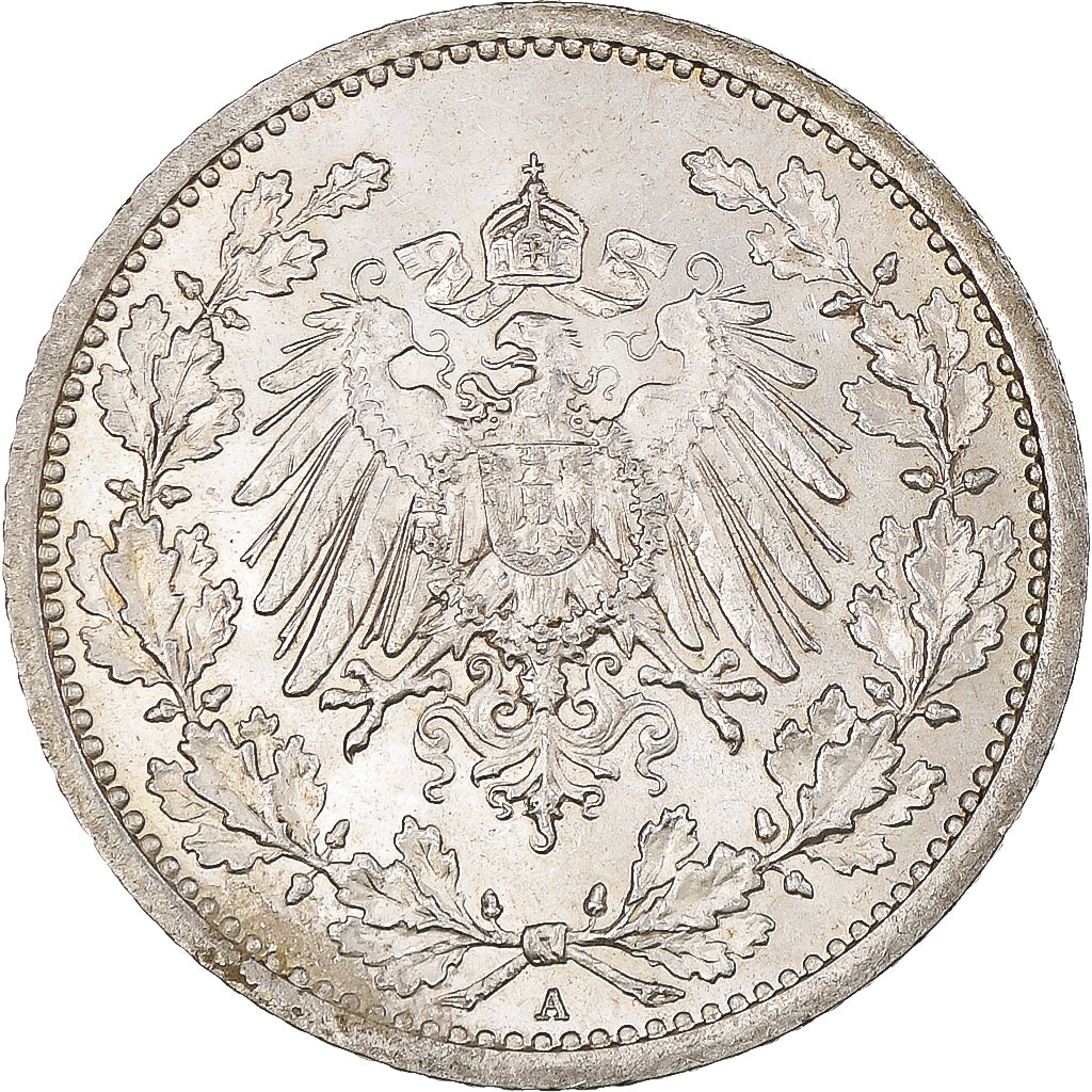 Coin, GERMANY - EMPIRE, 1/2 Mark, 1915, Berlin, AU(55-58), Silver, KM:17