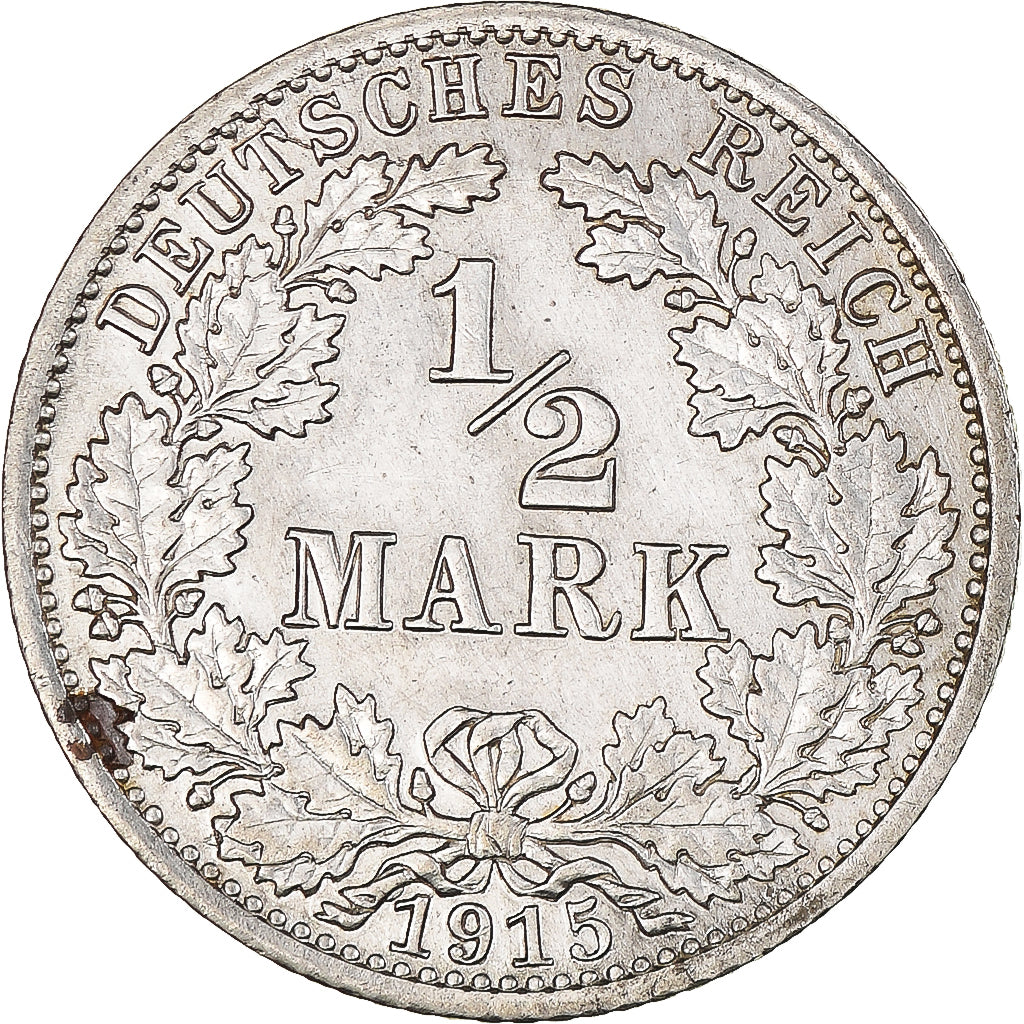 Coin, GERMANY - EMPIRE, 1/2 Mark, 1915, Berlin, AU(55-58), Silver, KM:17