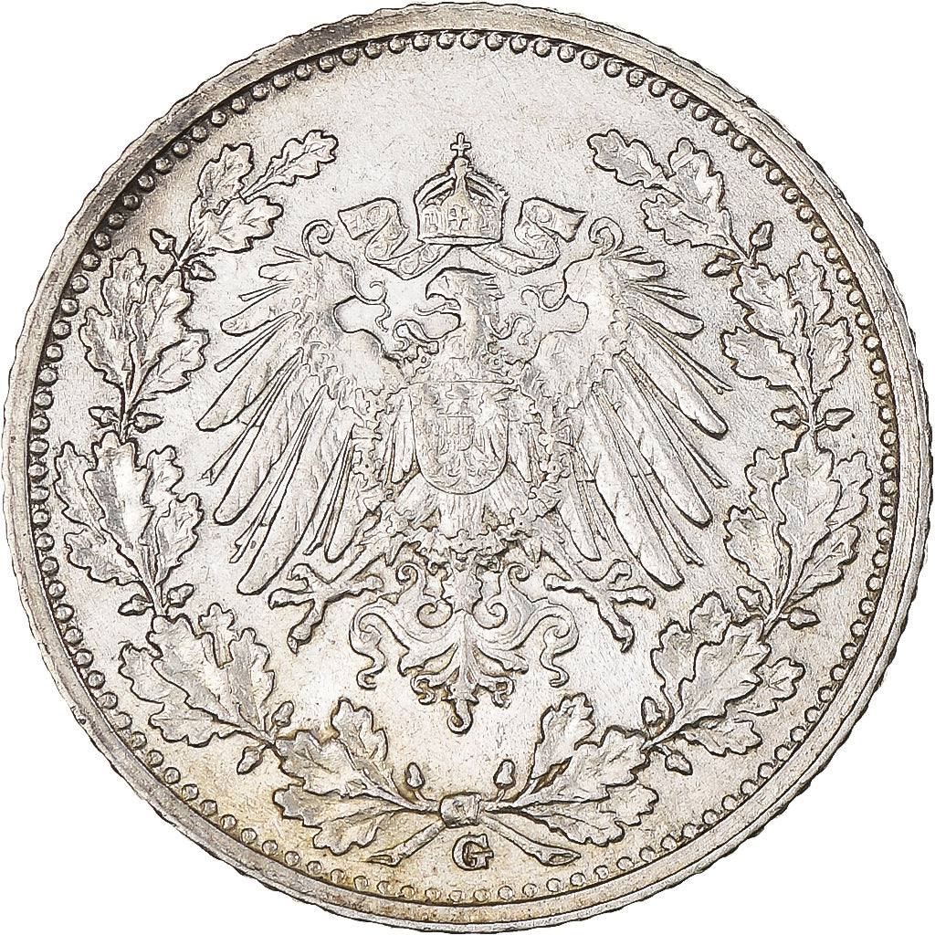 Coin, GERMANY - EMPIRE, 1/2 Mark, 1911, Karlsruhe, AU(55-58), Silver, KM:17