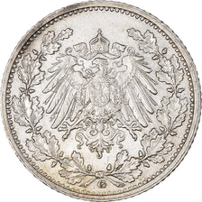 Coin, GERMANY - EMPIRE, 1/2 Mark, 1911, Karlsruhe, AU(55-58), Silver, KM:17