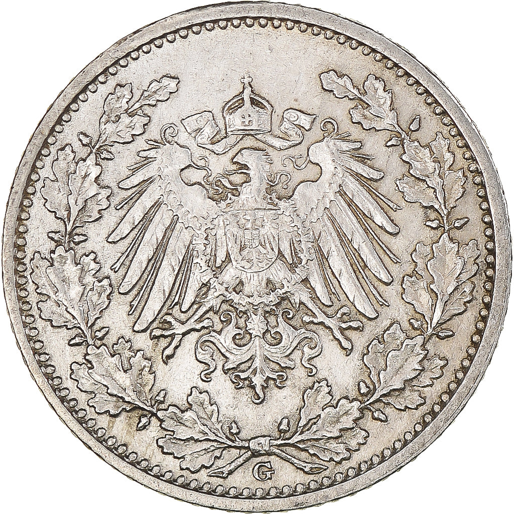 Coin, GERMANY - EMPIRE, 1/2 Mark, 1909, Karlsruhe, AU(50-53), Silver, KM:17