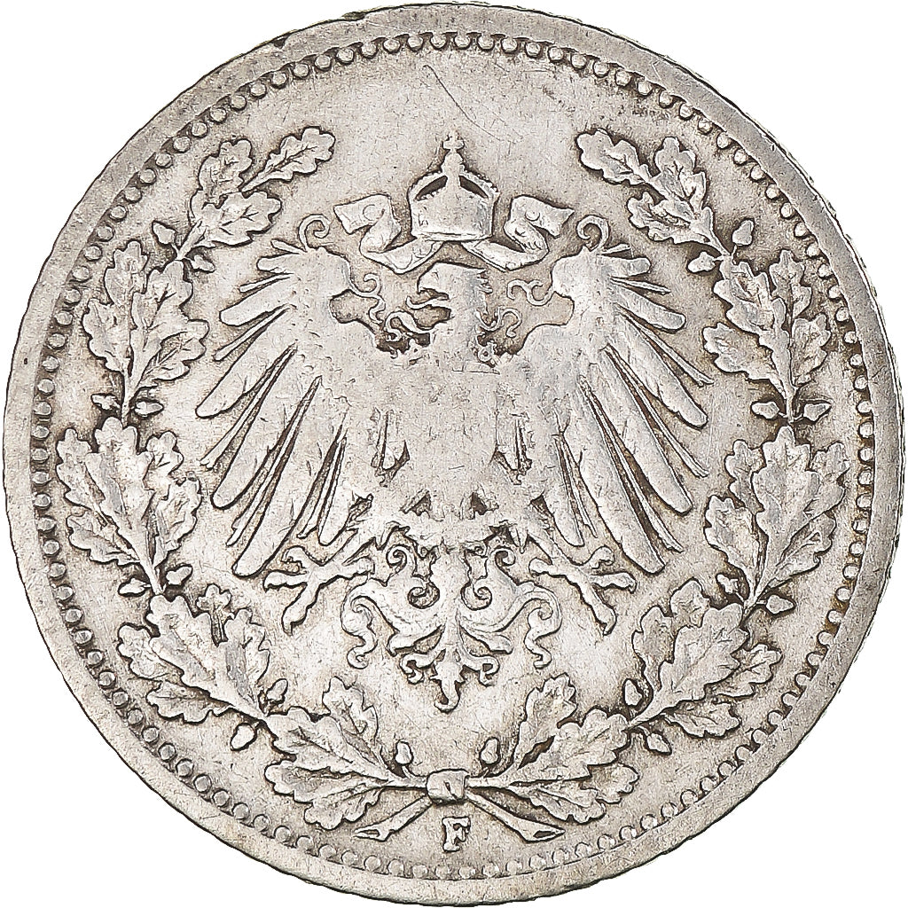 Coin, GERMANY - EMPIRE, 1/2 Mark, 1905, Stuttgart, VF(30-35), Silver, KM:17