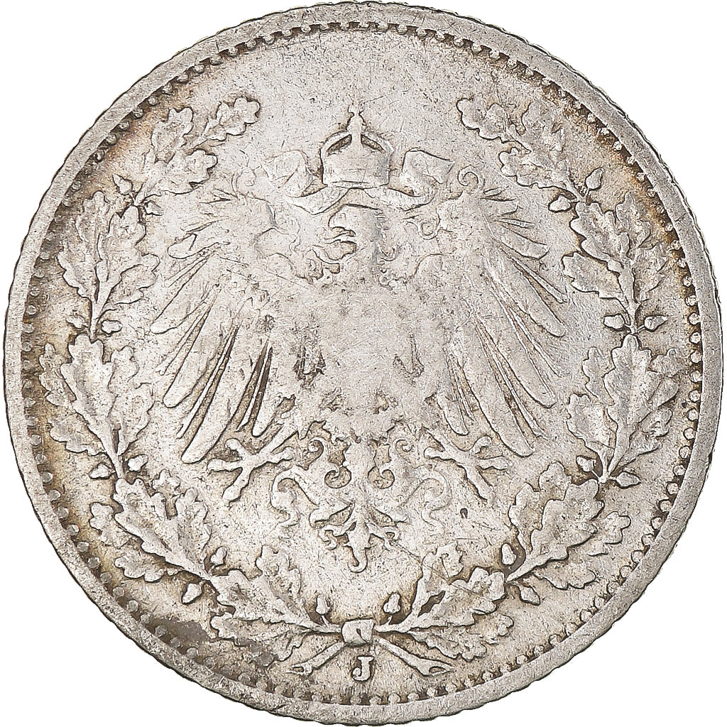 Coin, GERMANY - EMPIRE, 1/2 Mark, 1906, Hambourg, EF(40-45), Silver, KM:17