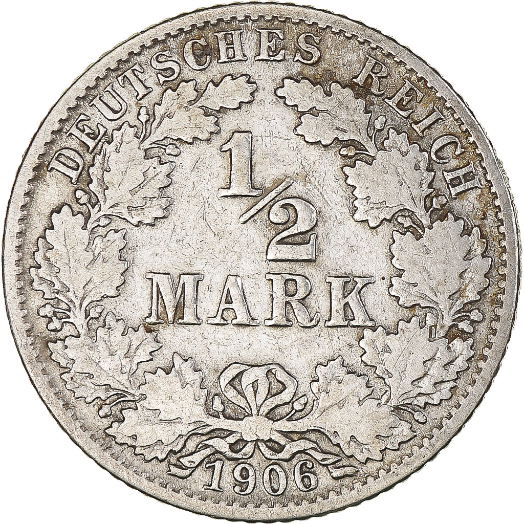 Coin, GERMANY - EMPIRE, 1/2 Mark, 1906, Hambourg, EF(40-45), Silver, KM:17