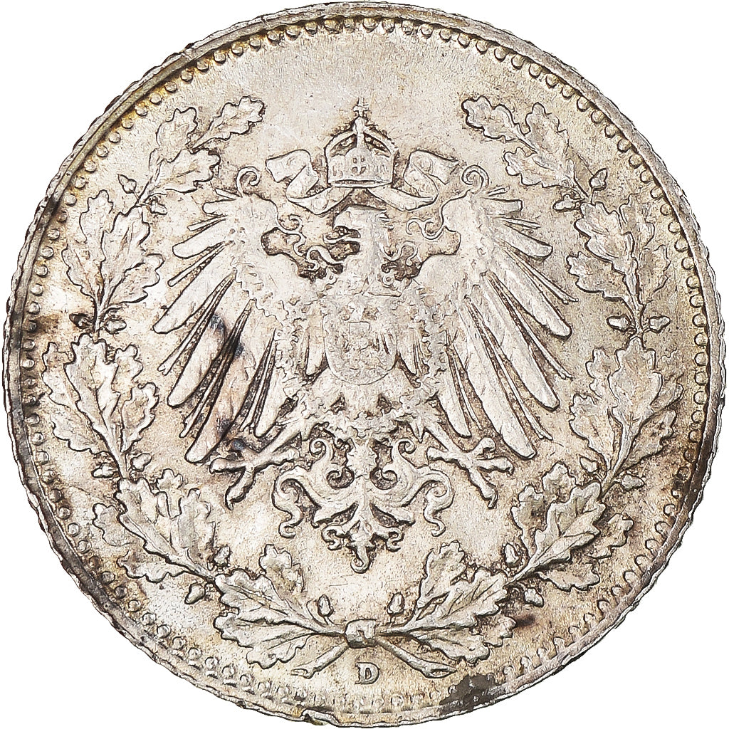 Coin, GERMANY - EMPIRE, 1/2 Mark, 1906, Munich, AU(55-58), Silver, KM:17