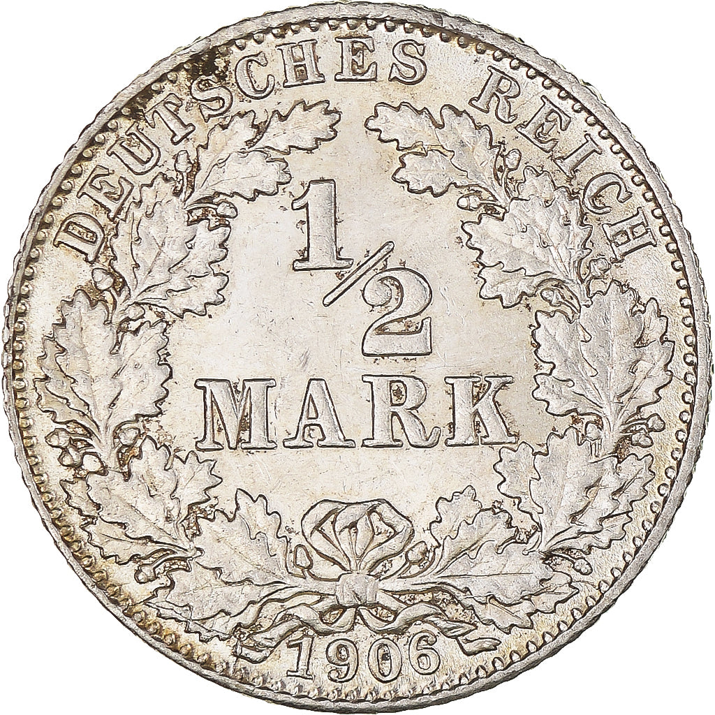 Coin, GERMANY - EMPIRE, 1/2 Mark, 1906, Munich, AU(55-58), Silver, KM:17