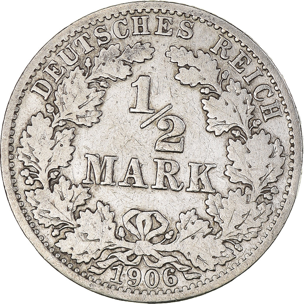 Coin, GERMANY - EMPIRE, 1/2 Mark, 1906, Berlin, VF(30-35), Silver, KM:17
