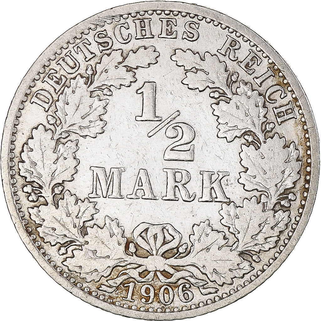 Coin, GERMANY - EMPIRE, 1/2 Mark, 1906, Berlin, EF(40-45), Silver, KM:17