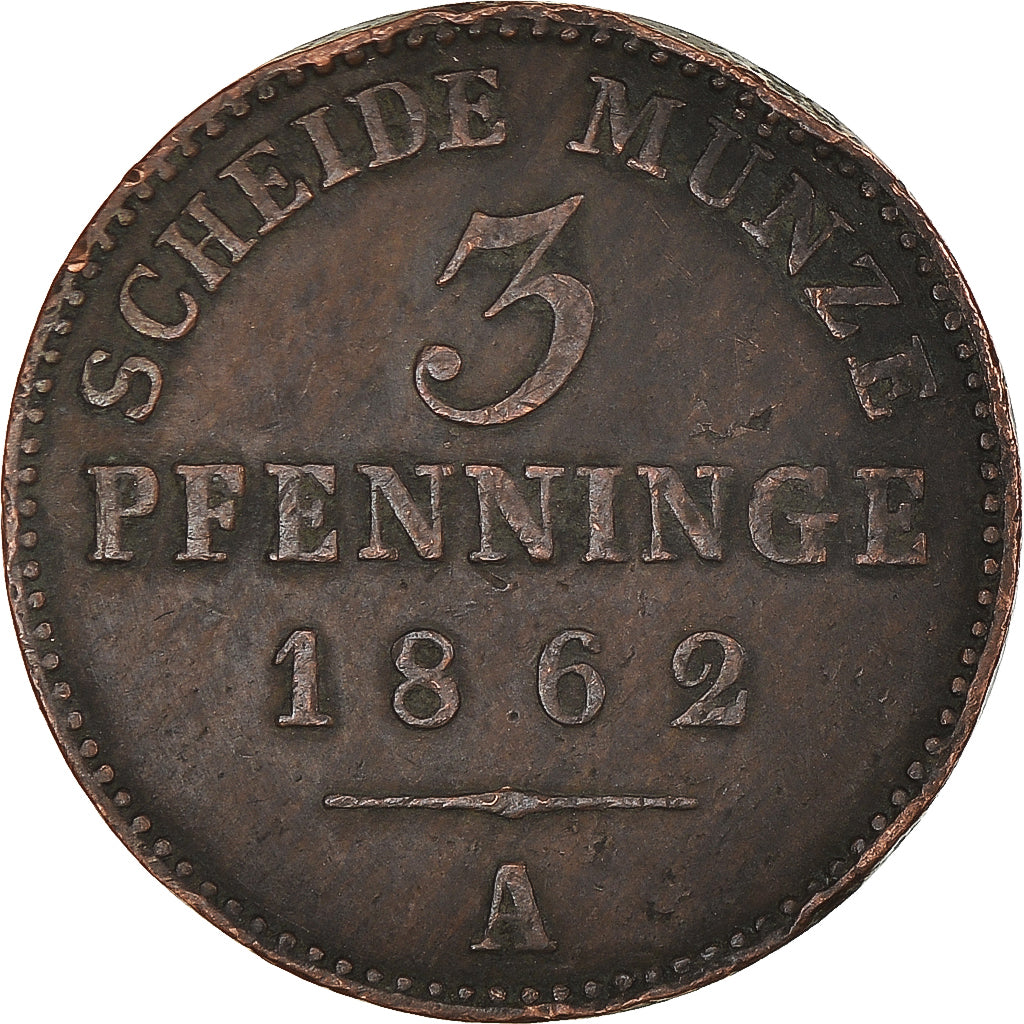 Monnaie, Etats allemands, PRUSSIA, Wilhelm I, 3 Pfennig, 1862, Berlin, TTB