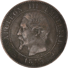 Münze, Frankreich, Napoleon III, 2 Centimes, 1855, Bordeaux, Chien / Dog, S+