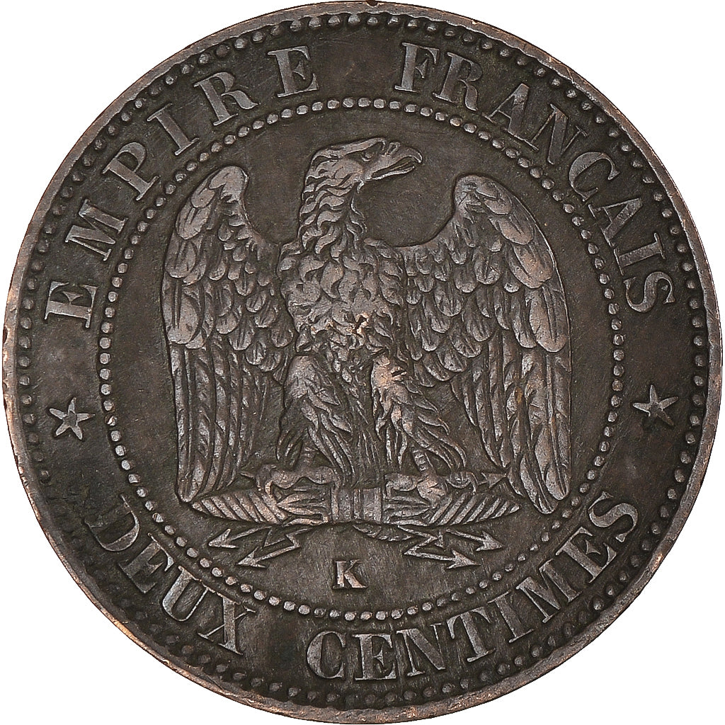 Münze, Frankreich, Napoleon III, 2 Centimes, 1855, Bordeaux, Chien / Dog, S+