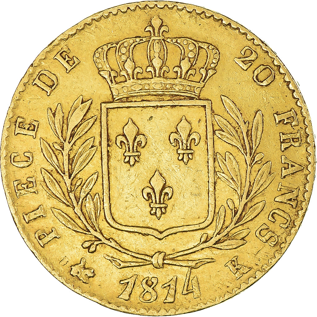 Monnaie, France, Louis XVIII, 20 Francs, 1814, Bordeaux, TTB+, Or, Gadoury:1026