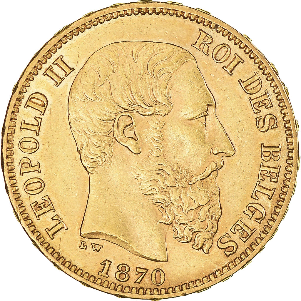 Moneta, Belgio, Leopold II, 20 Francs, 20 Frank, 1870, BB+, Oro, KM:32