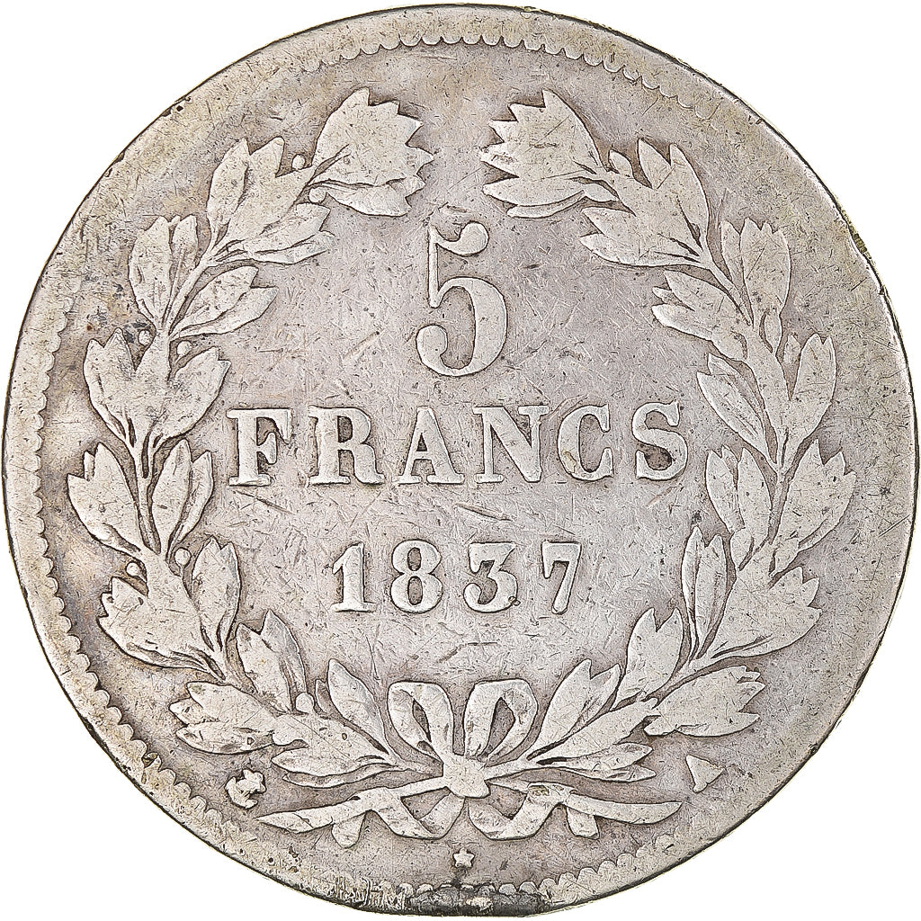 Coin, France, Louis-Philippe, 5 Francs, 1837, Paris, VF(20-25), Silver