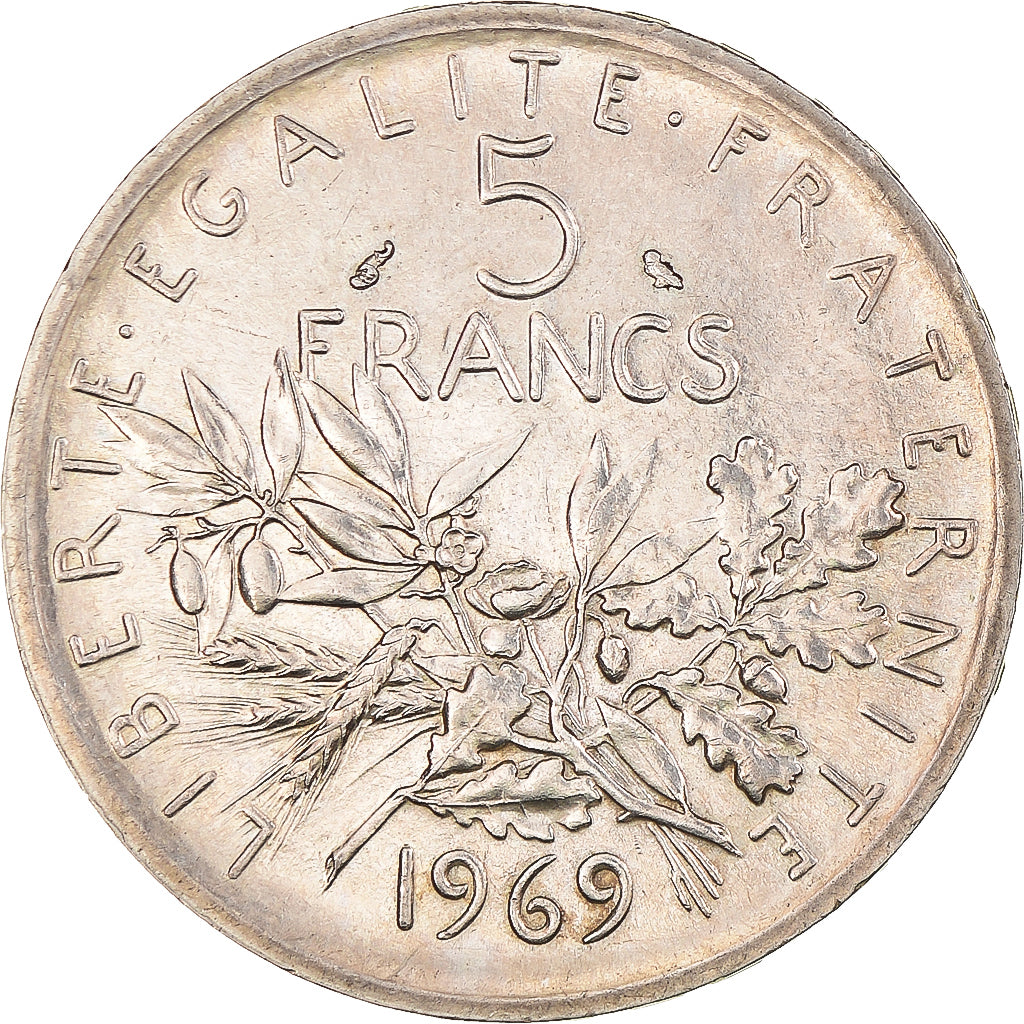 Münze, Frankreich, Semeuse, 5 Francs, 1969, VZ, Silber, KM:926, Gadoury:770